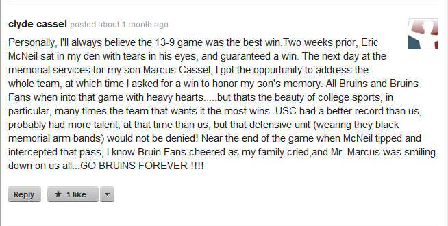 Handwritten note about the UCLA vs USC game